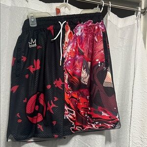 Black Athletic Shorts with Red Crown Design for the Anime Lover